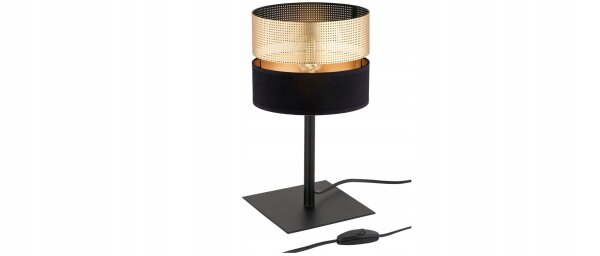 Tischlampe Schwarz Gold E27 H:38 cm Modern wohnlich Leuchte