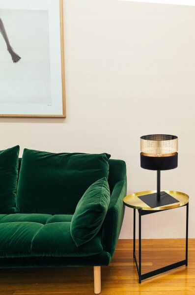 Tischlampe Schwarz Gold E27 H:38 cm Modern wohnlich Leuchte
