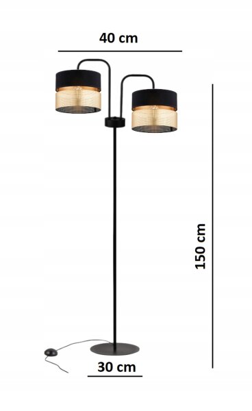 Stehleuchte 2-flammig Schwarz Gold E27 150 cm Metall Leuchte