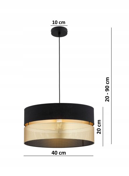 Pendelleuchte Schwarz Gold Metall E27 B:40 cm Modern