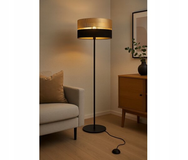 Stehlampe Tripod Schwarz Gold E27 H:150 cm Dreibein Leuchte