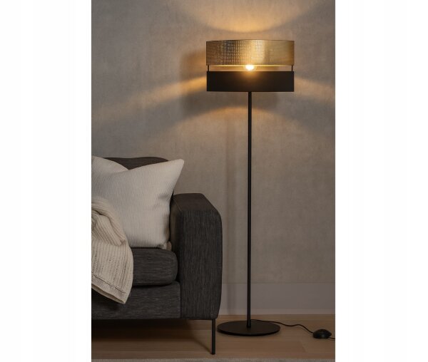 Stehlampe Tripod Schwarz Gold E27 H:150 cm Dreibein Leuchte