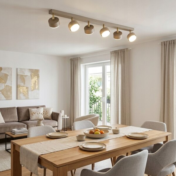 Deckenspot verstellbar 6-flammig GX53 L:80 cm Ecru Gold Leuchte