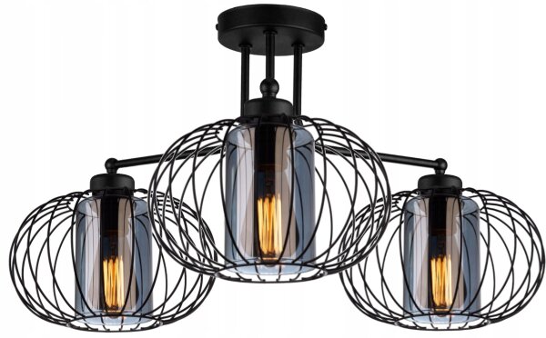 Deckenlampe Glas Metall Draht Schwarz E27 B:65 cm Leuchte