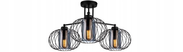 Deckenlampe Glas Metall Draht Schwarz E27 B:65 cm Leuchte
