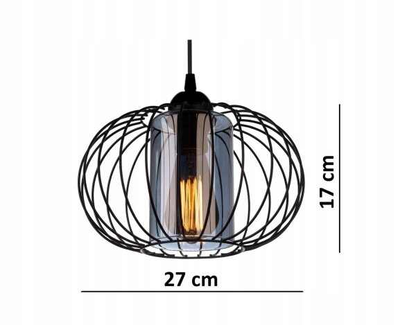 Deckenlampe Glas Metall Draht Schwarz E27 B:65 cm Leuchte