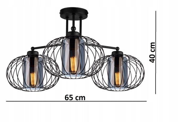 Deckenlampe Glas Metall Draht Schwarz E27 B:65 cm Leuchte