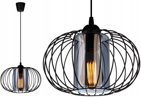 Pendelleuchte Glas Schwarz Draht E27 B:28 cm Modern Leuchte