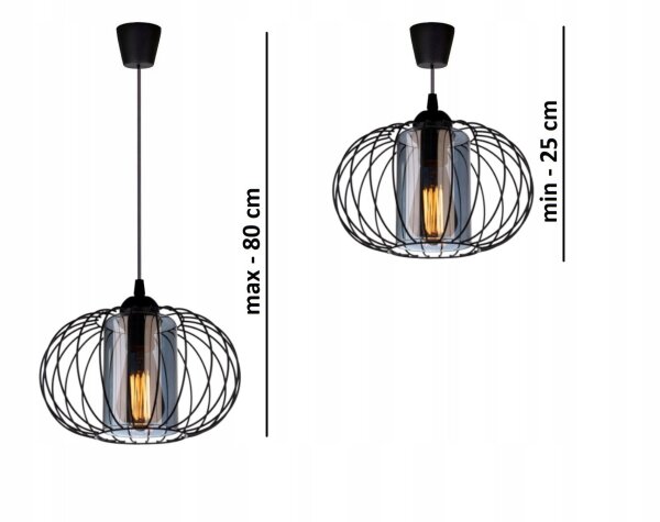 Pendelleuchte Glas Schwarz Draht E27 B:28 cm Modern Leuchte
