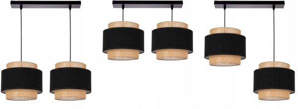 Hängelampe 2-flammig Stoff Schwarz Beige E27 L:40 cm Leuchte