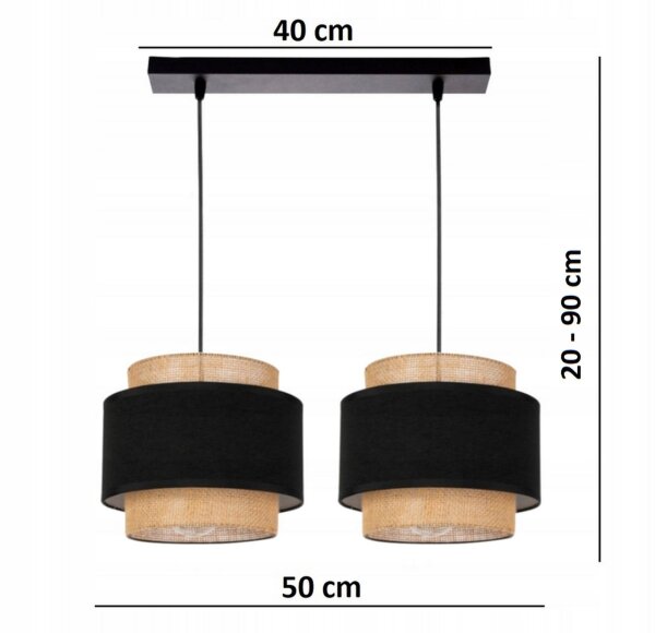 Hängelampe 2-flammig Stoff Schwarz Beige E27 L:40 cm Leuchte