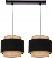 Hängelampe 2-flammig Stoff Schwarz Beige E27 L:40 cm