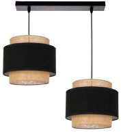 Hängelampe 2-flammig Stoff Schwarz Beige E27 L:40 cm