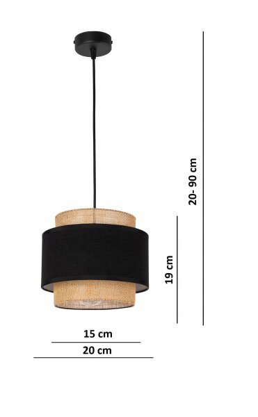 Pendelleuchte Stoff Schwarz Beige E27 B:20 cm blendarm Leuchte