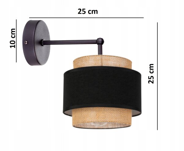 Wandlampe Stoff Schwarz Beige E27 L:25 cm blendarm Leuchte