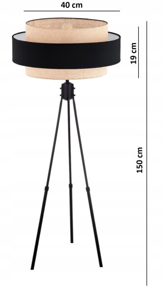 Stehleuchte Tripod Dreibein Stoff Schwarz E27 150 cm Leuchte