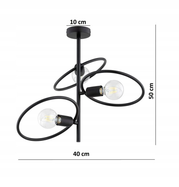 Deckenleuchte Schwarz Metall E27 B:40 cm Ringe Modern Leuchte