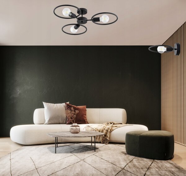 Deckenleuchte 3-flammig Schwarz E27 B:60 cm Modern Leuchte