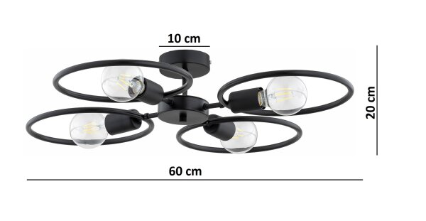 Deckenlampe 4-flammig Schwarz Metall E27 B:60 cm Modern Leuchte
