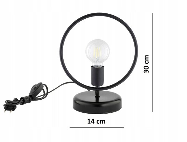 Tischleuchte Schwarz Metall E27 H:30 cm Ring Modern Leuchte