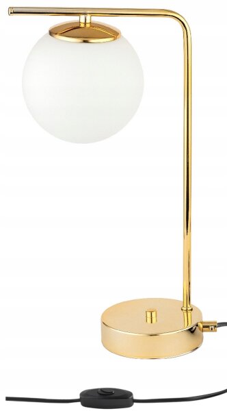 Tischleuchte Kugel Glas Weiß Gold E27 H:38 cm blendarm Leuchte