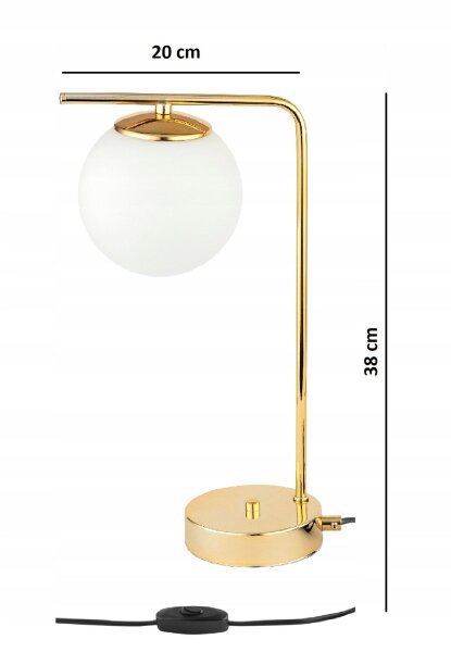Tischleuchte Kugel Glas Weiß Gold E27 H:38 cm blendarm Leuchte