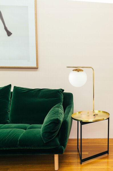 Tischleuchte Kugel Glas Weiß Gold E27 H:38 cm blendarm