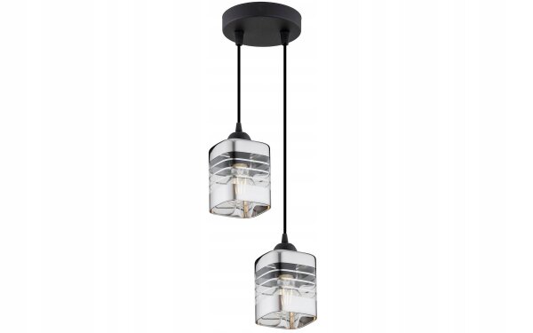 Pendelleuchte 2-flammig Glas Metall Silber E27 L:12 cm Leuchte