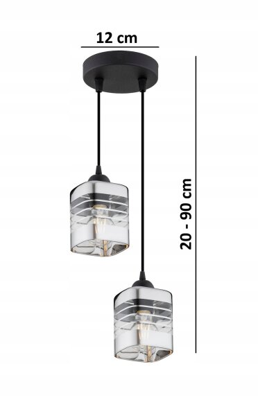 Pendelleuchte 2-flammig Glas Metall Silber E27 L:12 cm Leuchte