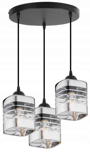 Pendelleuchte 3-flammig Glas Silber E27 L:30 cm rund Leuchte