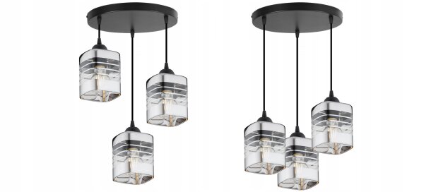 Pendelleuchte 3-flammig Glas Silber E27 L:30 cm rund Leuchte