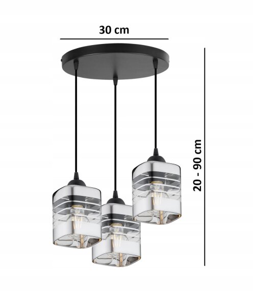 Pendelleuchte 3-flammig Glas Silber E27 L:30 cm rund Leuchte
