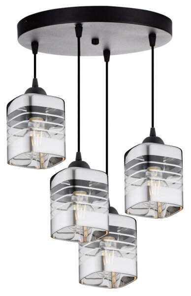 Pendelleuchte 4-flammig Glas Silber E27 L:30 cm Metall Leuchte