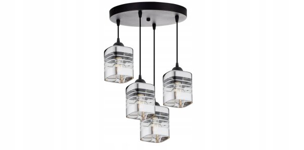 Pendelleuchte 4-flammig Glas Silber E27 L:30 cm Metall Leuchte