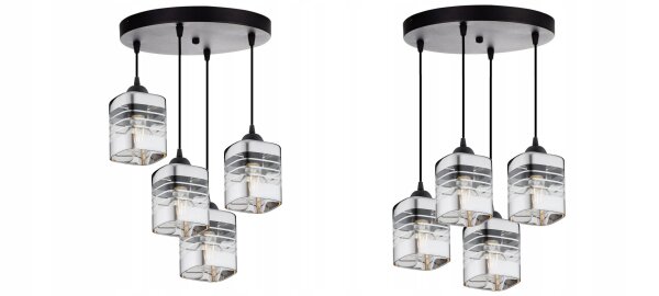 Pendelleuchte 4-flammig Glas Silber E27 L:30 cm Metall Leuchte