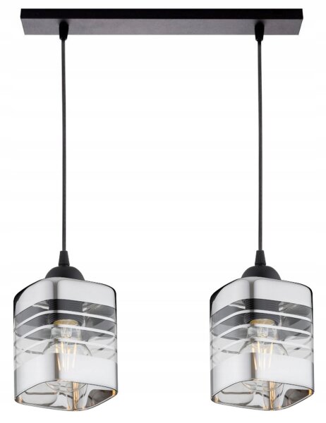 Pendelleuchte 2-flammig Glas Metall Silber E27 L:40 cm Leuchte