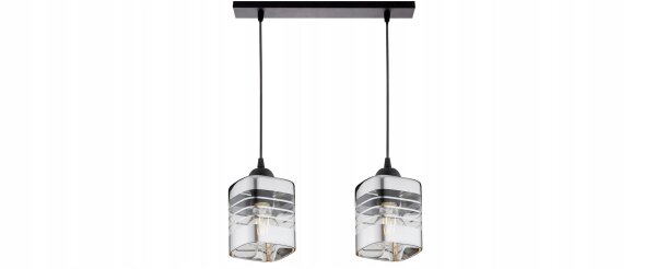 Pendelleuchte 2-flammig Glas Metall Silber E27 L:40 cm Leuchte