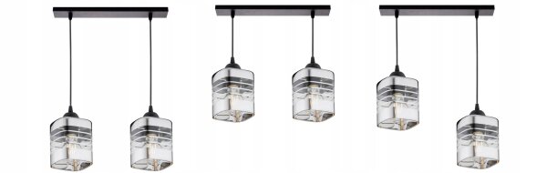 Pendelleuchte 2-flammig Glas Metall Silber E27 L:40 cm Leuchte
