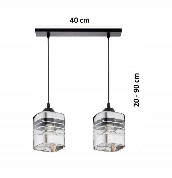 Pendelleuchte 2-flammig Glas Metall Silber E27 L:40 cm Leuchte