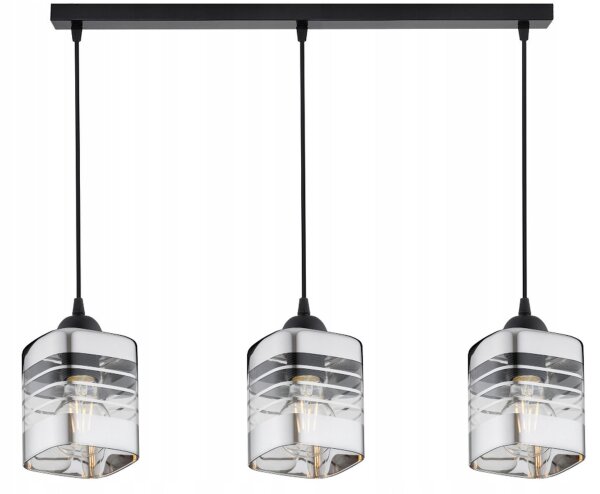 Pendelleuchte 3-flammig Metall Glas Silber E27 L:60 cm Leuchte