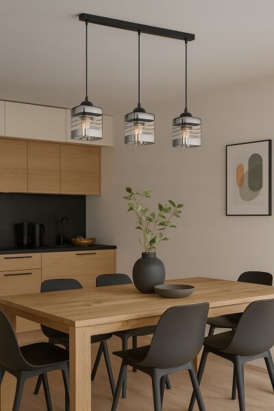 Pendelleuchte 3-flammig Metall Glas Silber E27 L:60 cm Leuchte