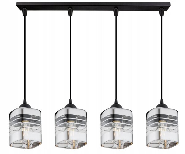 Pendelleuchte 4-flammig Glas Metall Silber E27 L:60 cm Leuchte