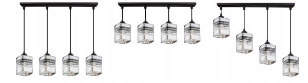 Pendelleuchte 4-flammig Glas Metall Silber E27 L:60 cm Leuchte