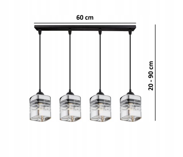Pendelleuchte 4-flammig Glas Metall Silber E27 L:60 cm Leuchte