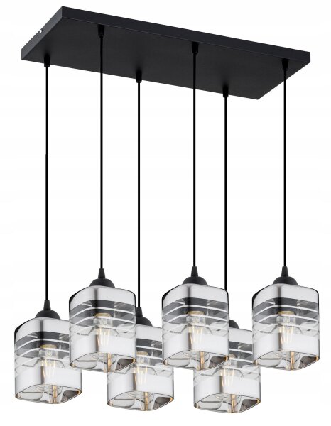 Pendelleuchte 6-flammig Metall Glas Silber E27 L:60 cm Leuchte