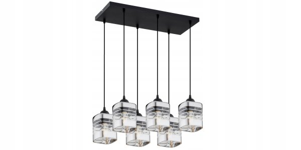 Pendelleuchte 6-flammig Metall Glas Silber E27 L:60 cm Leuchte