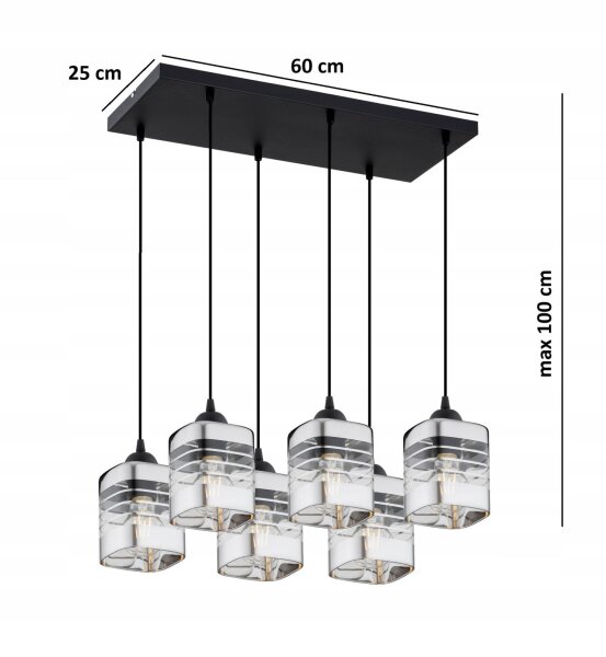Pendelleuchte 6-flammig Metall Glas Silber E27 L:60 cm Leuchte