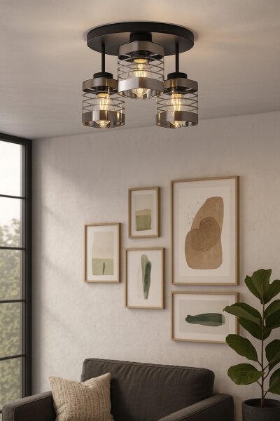 Deckenleuchte 3-flammig Glas E27 B:30 cm Metall Modern Leuchte