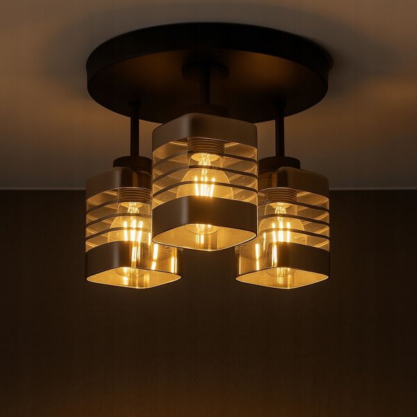 Deckenleuchte 3-flammig Glas E27 B:30 cm Metall Modern Leuchte