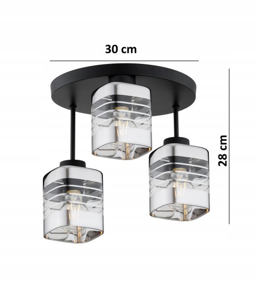 Deckenleuchte 3-flammig Glas E27 B:30 cm Metall Modern Leuchte